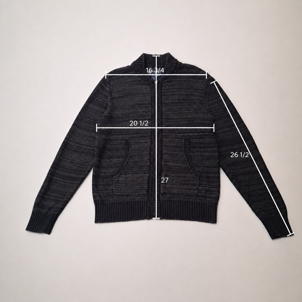American Rag CIE Men's Black Gray Full Zip Cotton Sweater Jacket - Picture 4 of 6